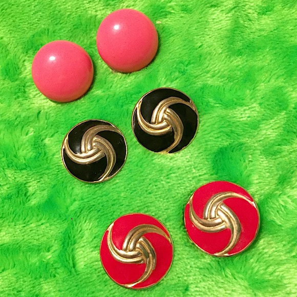 ❤️3 Pair 80s Bold Retro Clip Earrings❤️ - Picture 1 of 3